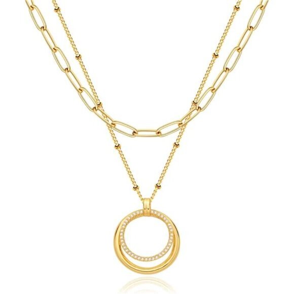 Ring Necklace Pendant Handmade 18k Gold Plated Dainty Gold Choker Layering Women - Picture 3 of 7